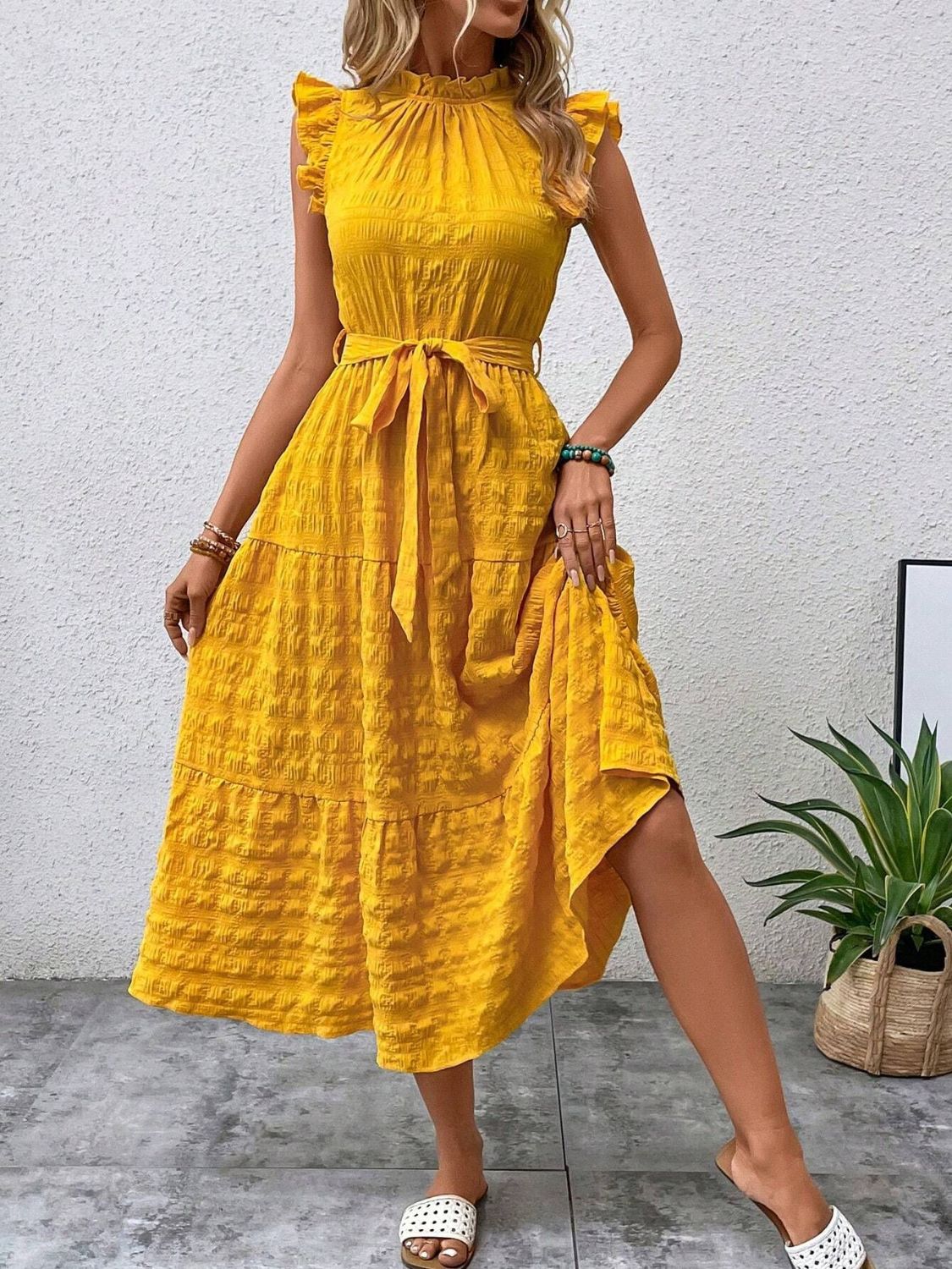 Tied Ruffled Midi Dress in 7 Colors