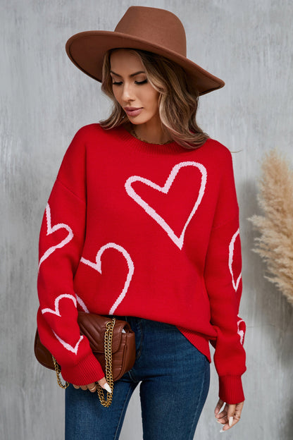 Heart Dropped Shoulder Sweater in 2 Colors