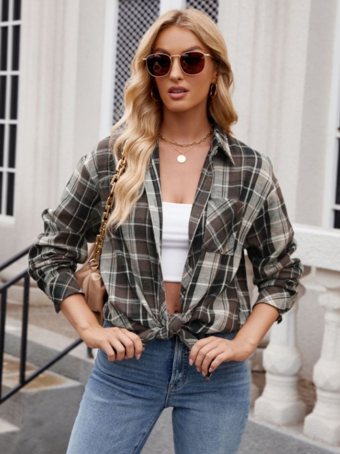 Pocketed Plaid Long Sleeve Shirt in 6 Colors