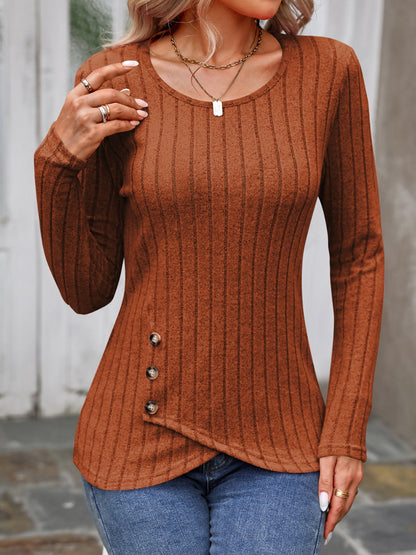 Decorative Button Long Sleeve Top in 8 Colors