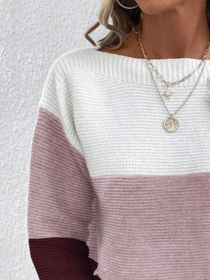 Color Block Boat Neck Sweater in 8 Colors