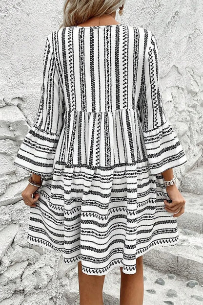 Printed Three-Quarter Sleeve Mini Dress