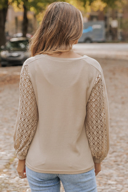 Waffle-Knit Long Sleeve Top