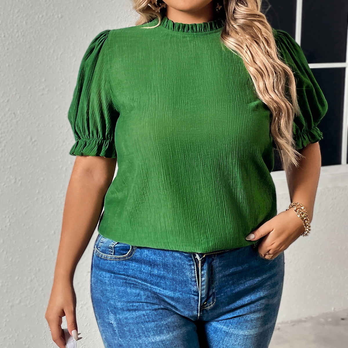 Plus Size Flounce Sleeve Blouse