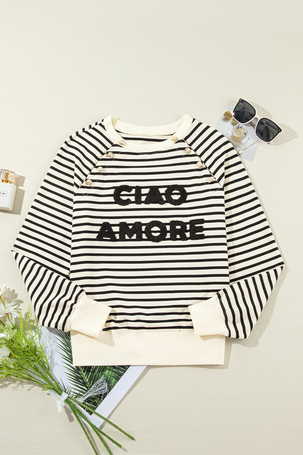 CIAO AMORE Button Detail Sweatshirt