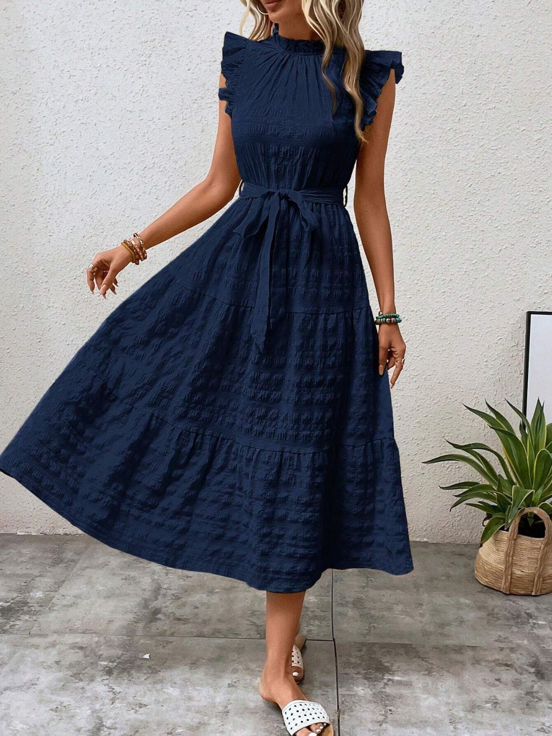 Tied Ruffled Midi Dress in 7 Colors