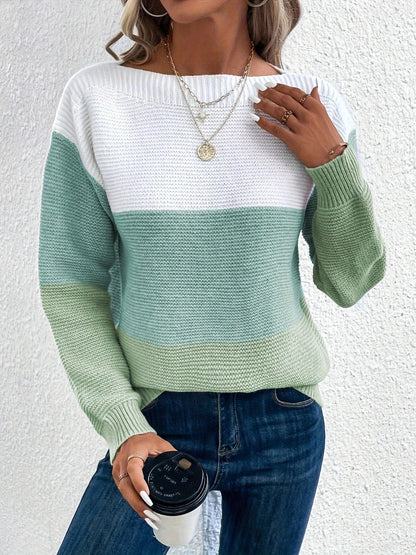 Color Block Boat Neck Sweater in 8 Colors