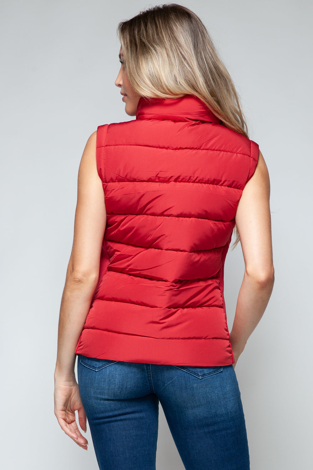 Zip Up Turtleneck Vest with Pockets in Red