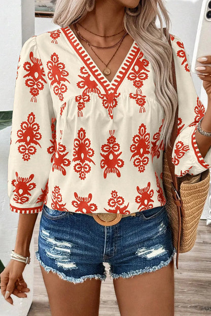 Printed V-Neck Blouse in 3 Colors