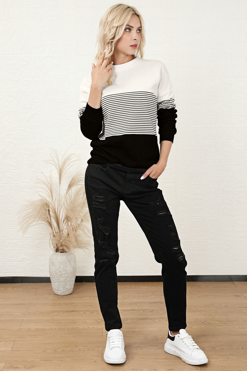 Striped Color Block Knit Top