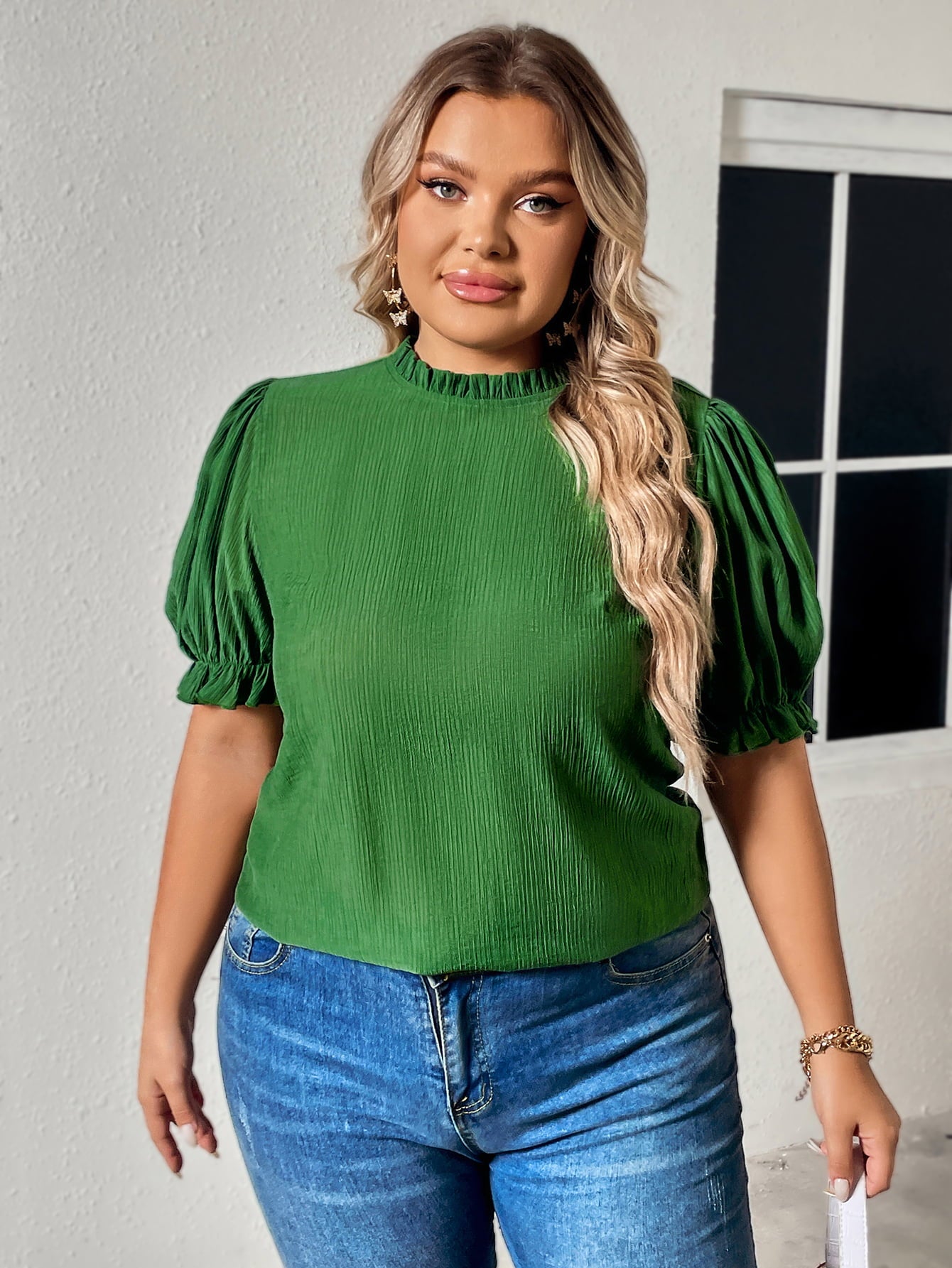 Plus Size Flounce Sleeve Blouse