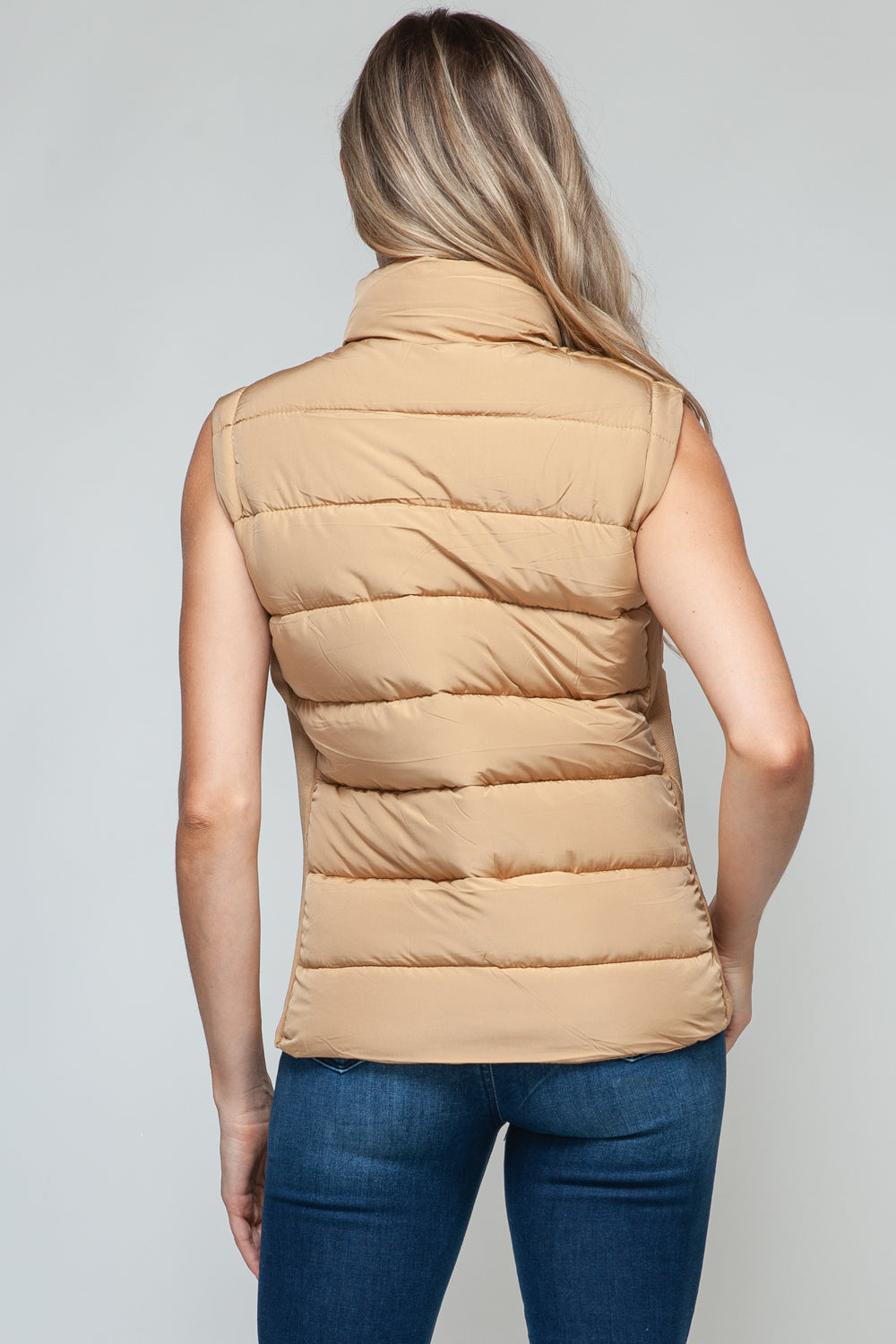 Zip Up Turtleneck Vest with Pockets in Iced Coffee