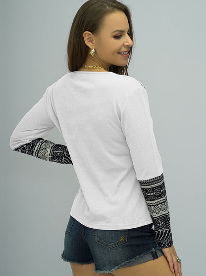 Printed Buttoned Shoulder Top