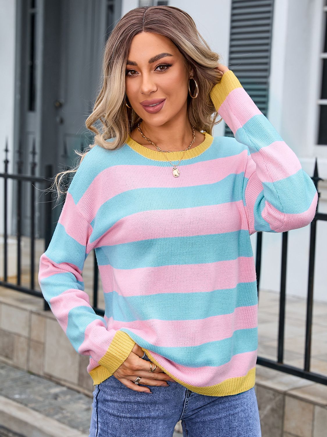 Striped Dropped Shoulder Sweater in 5 Colors