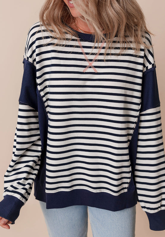 Exposed Seam Striped Sweatshirt