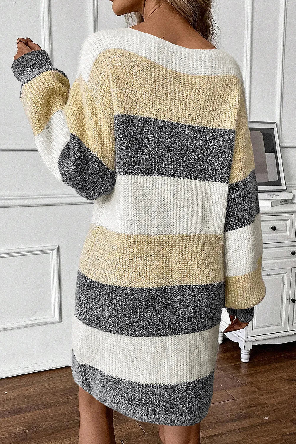 Color Block Long Sleeve Sweater Dress