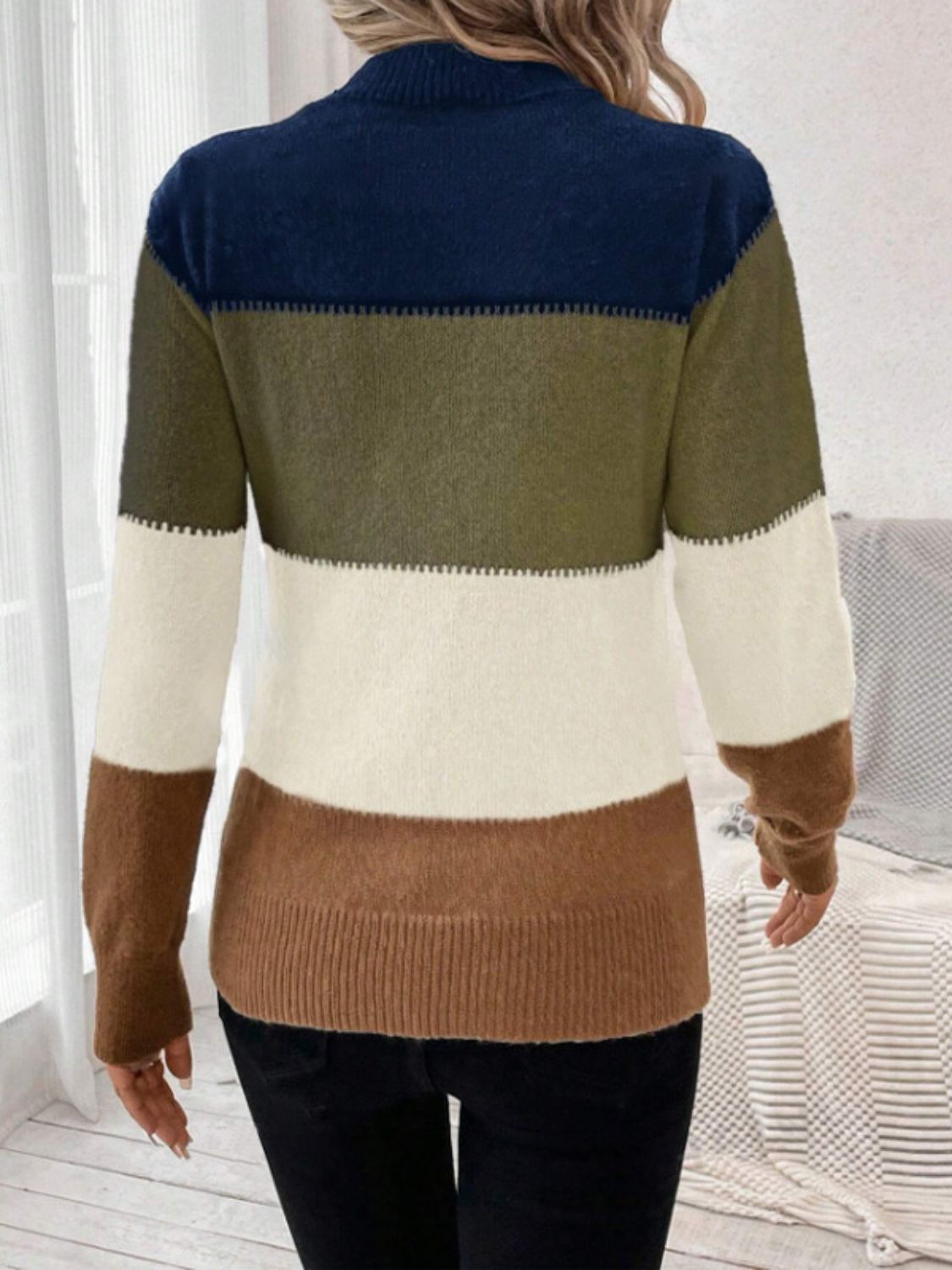 Color Block Mock Neck Sweater in 6 Colors