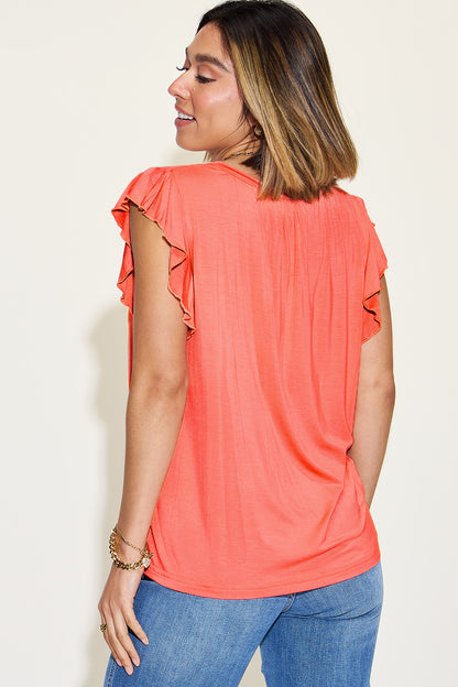 Full Size Bamboo Ruffled Short Sleeve Top in 5 Colors