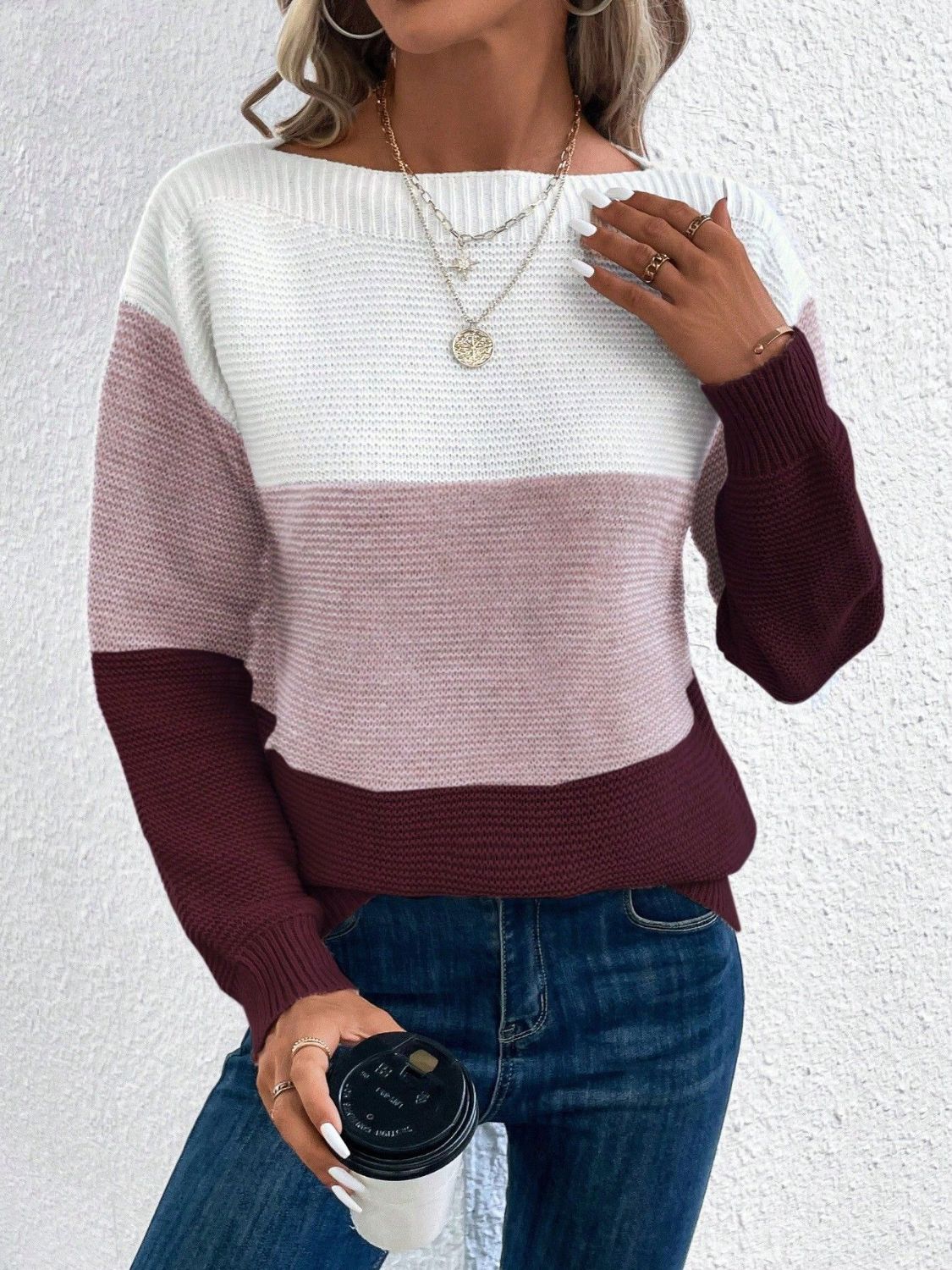 Color Block Boat Neck Sweater in 8 Colors