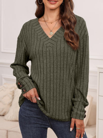 Ribbed V-Neck Top in 6 Colors