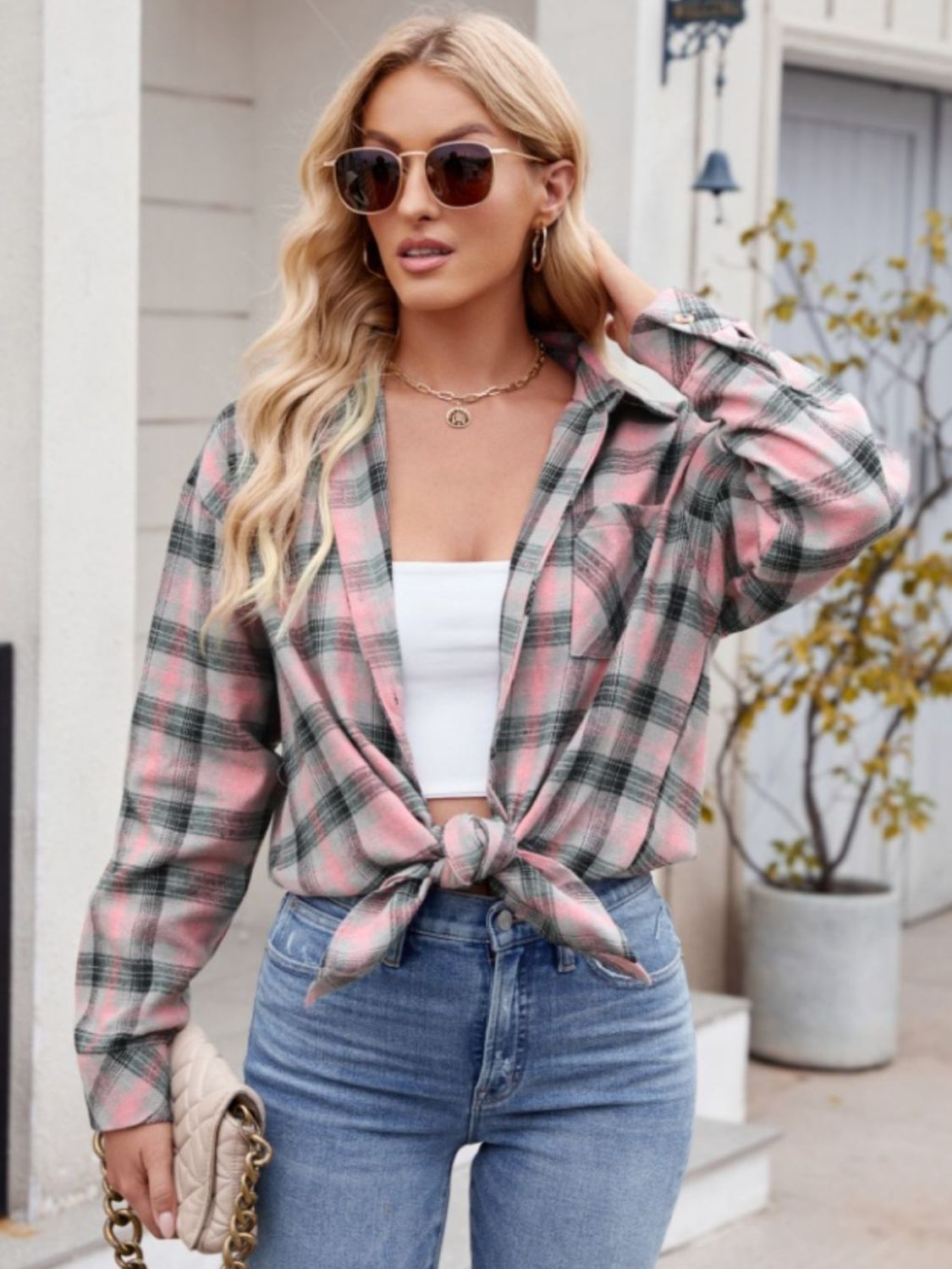 Pocketed Plaid Long Sleeve Shirt in 6 Colors