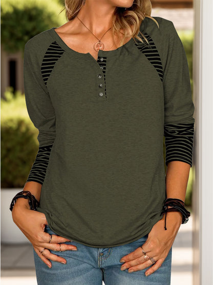 Full Size Striped Quarter Button Top in 6 Colors