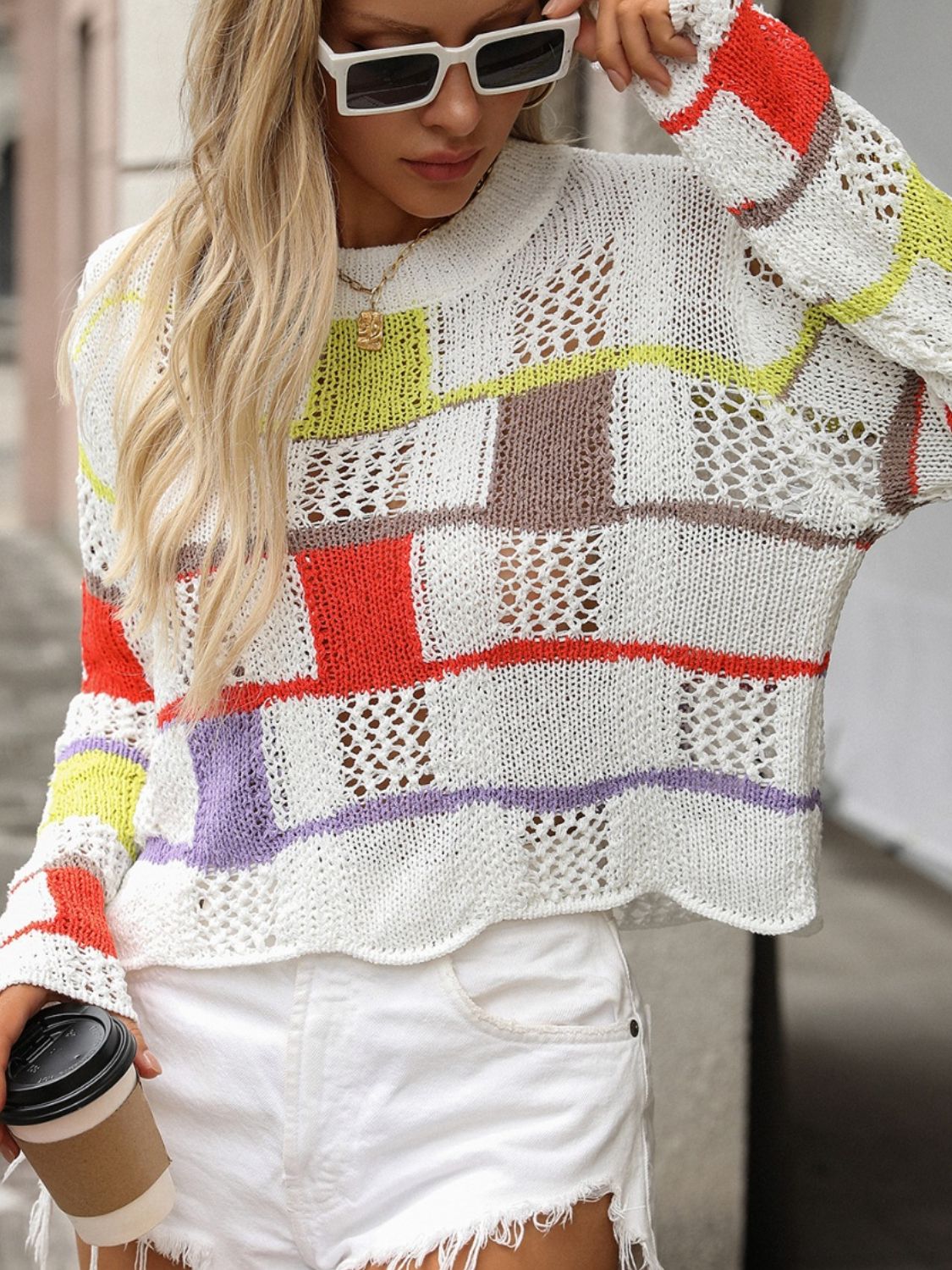 Openwork Color Block Sweater in 4 Colors