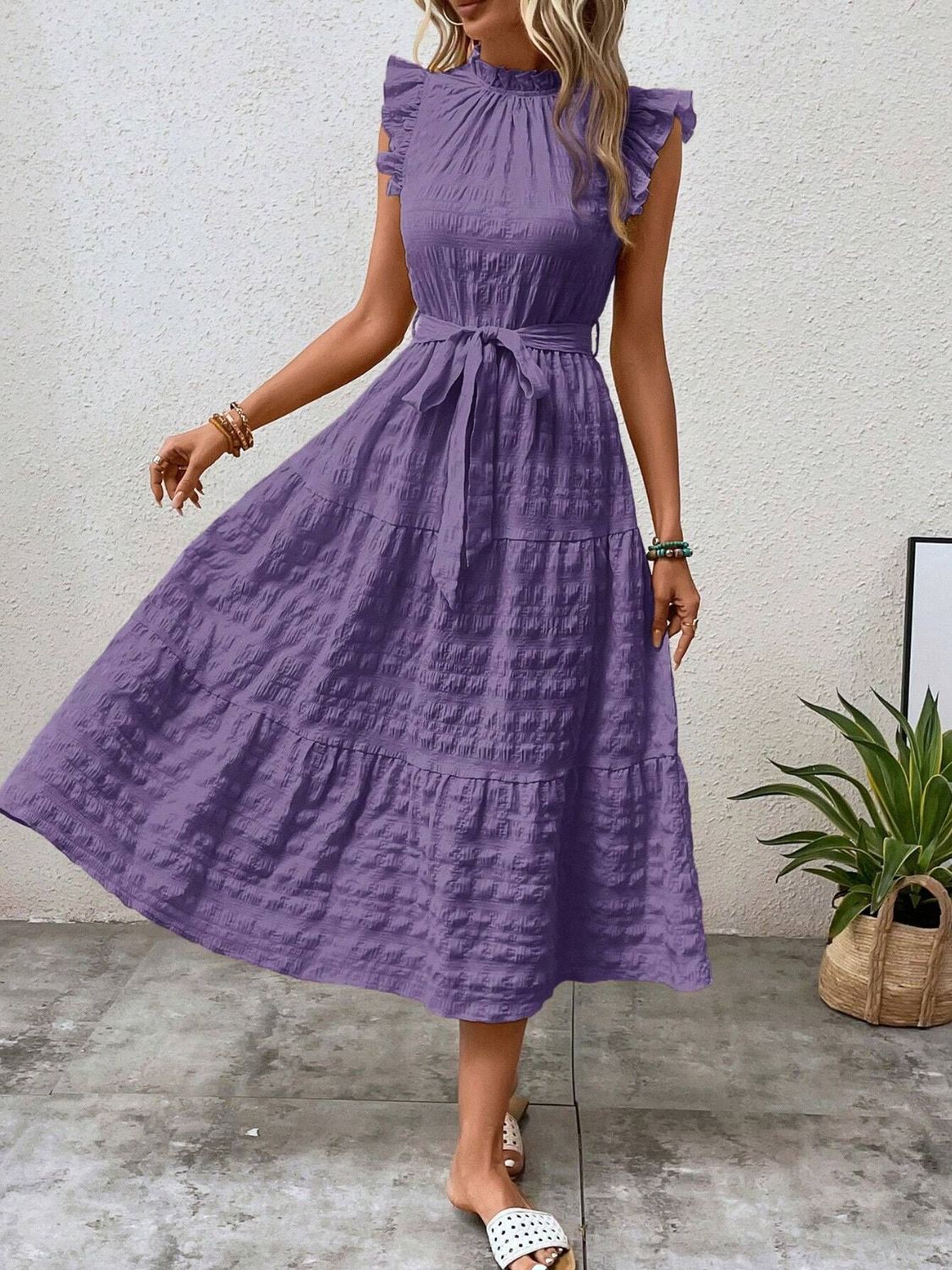 Tied Ruffled Midi Dress in 7 Colors