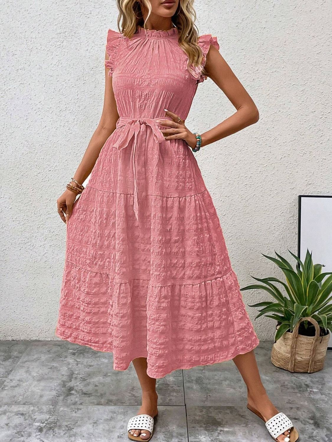 Tied Ruffled Midi Dress in 7 Colors