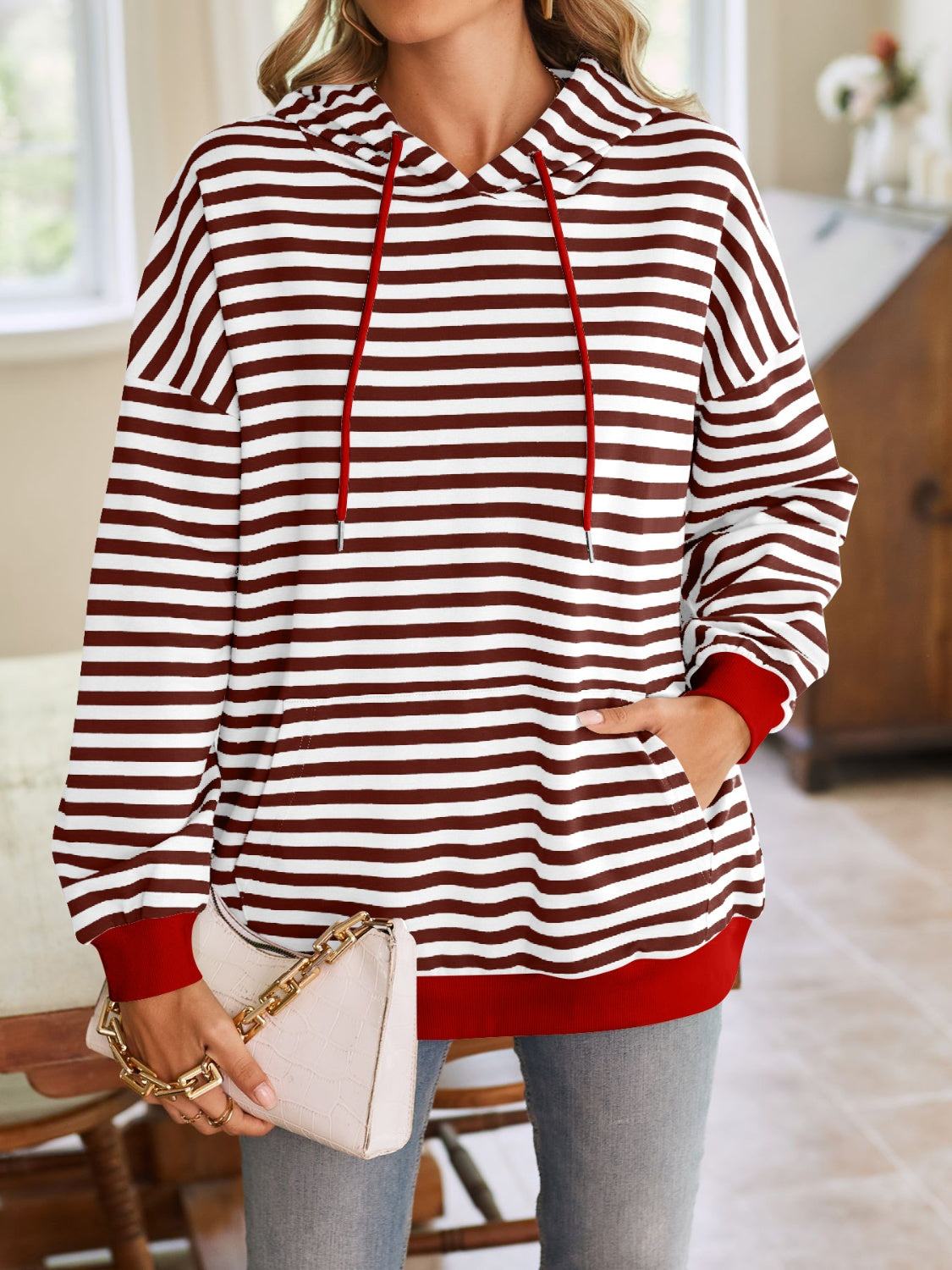 Drawstring Striped Hoodie in 6 Colors