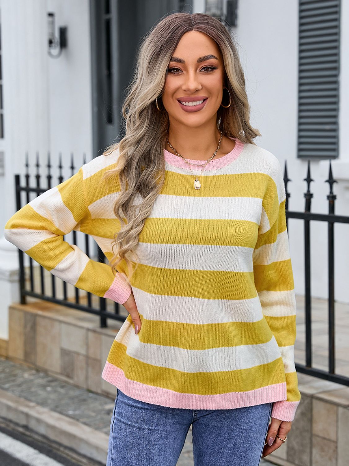 Striped Dropped Shoulder Sweater in 5 Colors