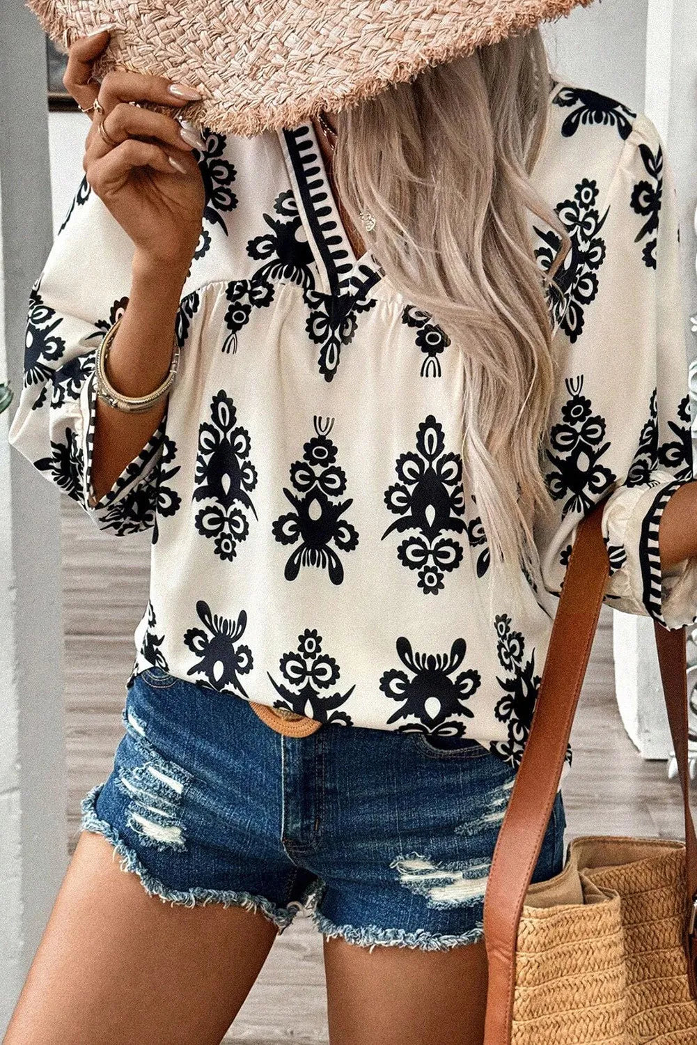 Printed V-Neck Blouse in 3 Colors