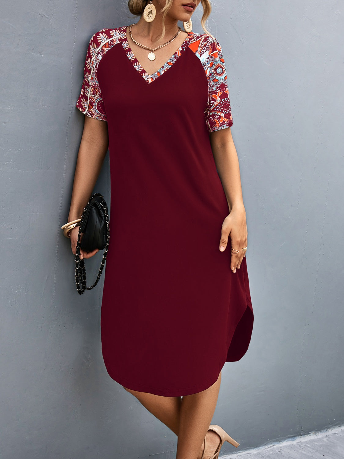 V-Neck Short Sleeve Dress