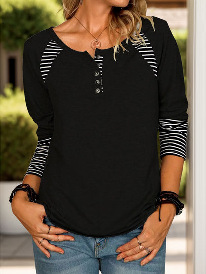 Full Size Striped Quarter Button Top in 6 Colors