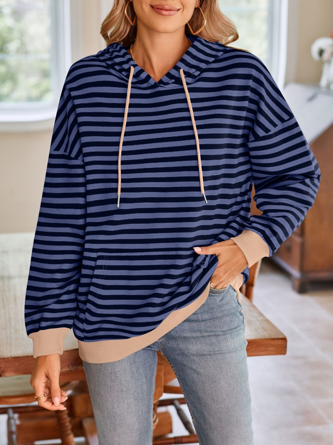 Drawstring Striped Hoodie in 6 Colors