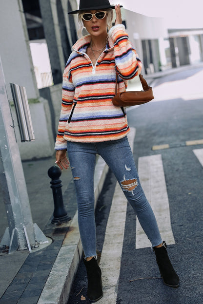 Striped Quarter Zip Sweatshirt