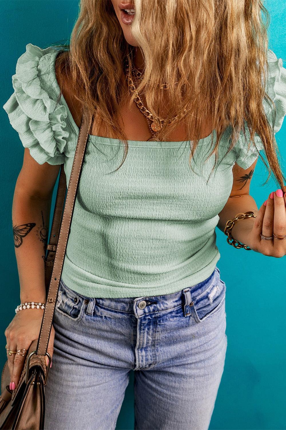 Ruffled Square Neck Top - Olive Ave