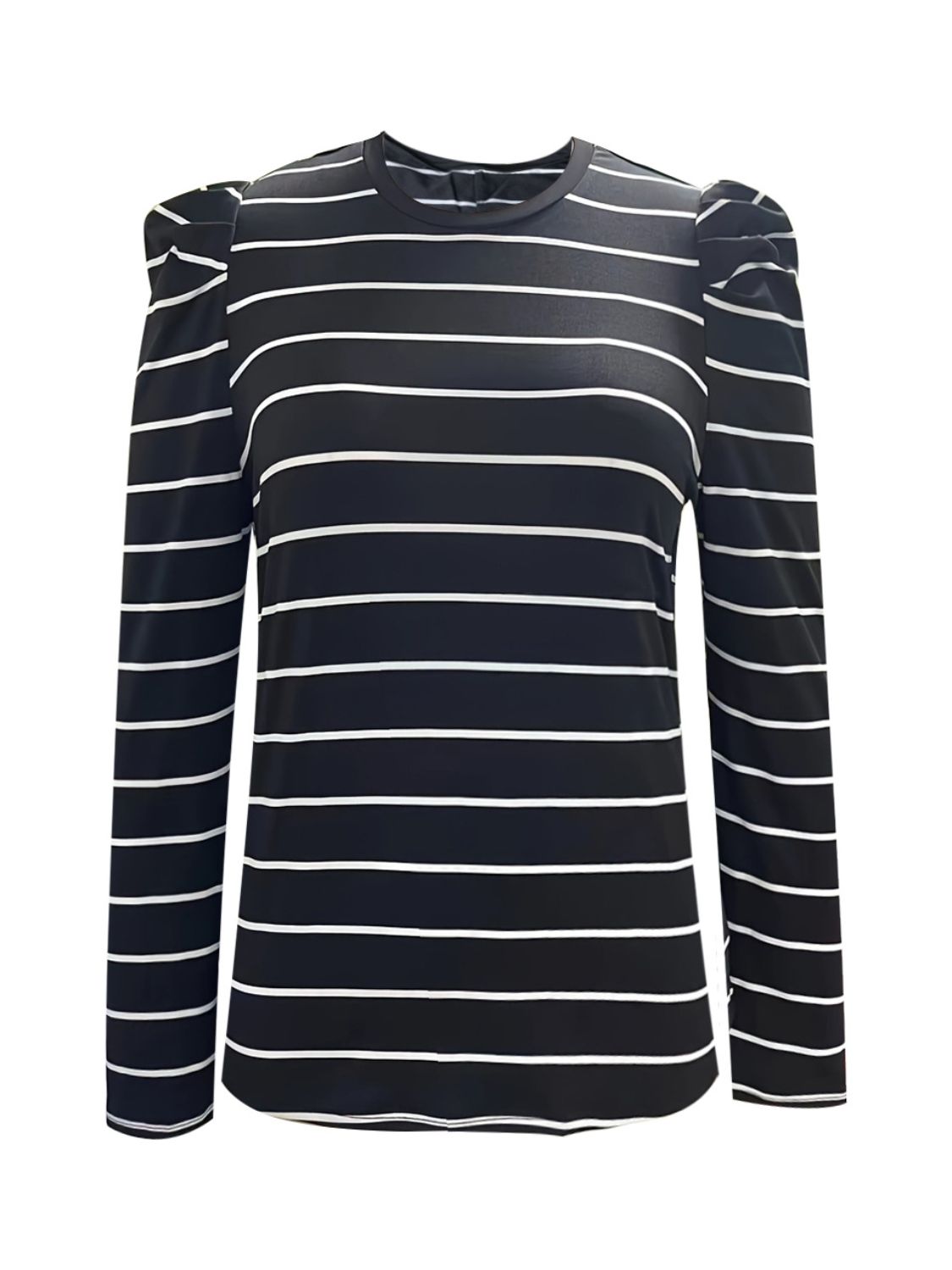 Full Size Striped Puff Sleeve Top