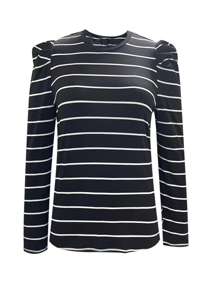 Full Size Striped Puff Sleeve Top