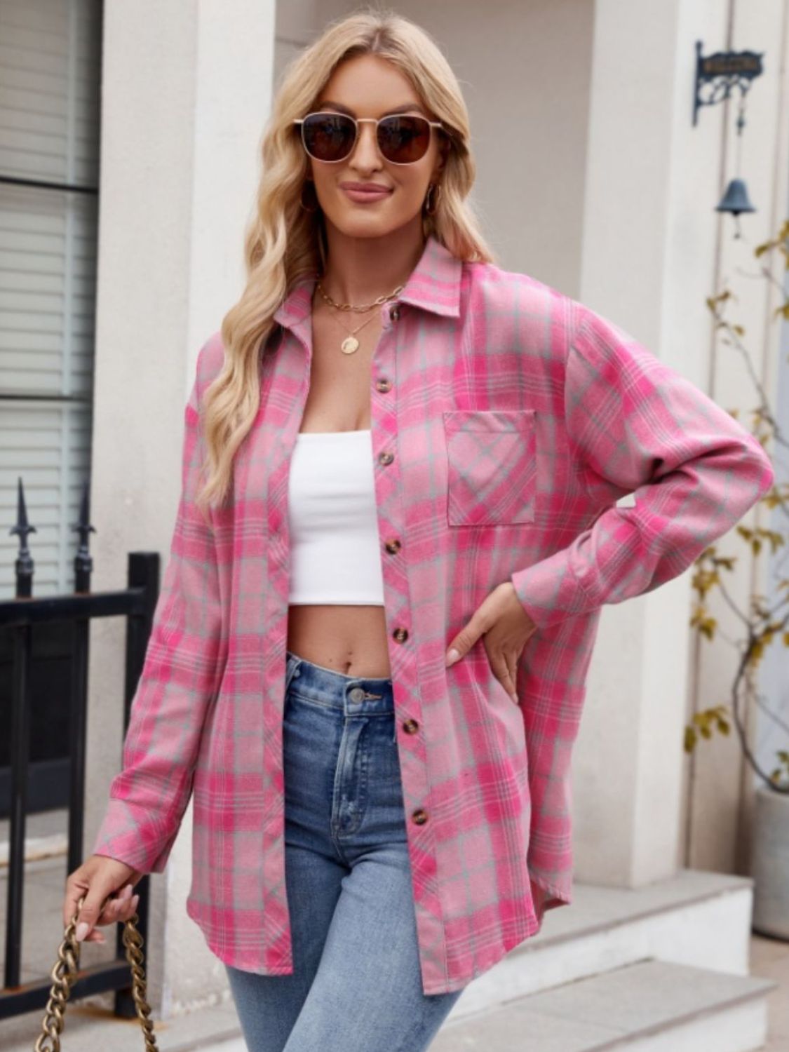 Pocketed Plaid Long Sleeve Shirt in 6 Colors