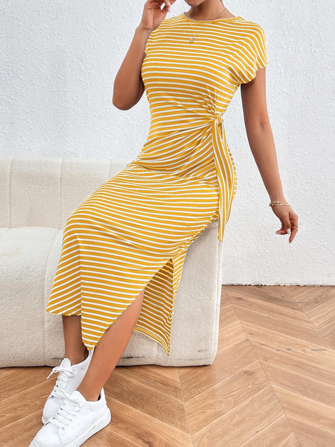 Tied Striped Tee Dress in 6 Colors - Olive Ave
