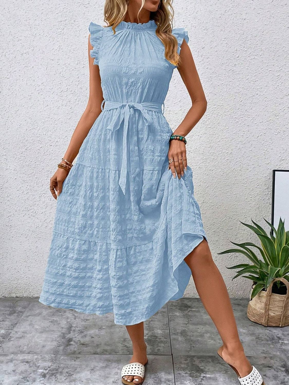 Tied Ruffled Midi Dress in 7 Colors