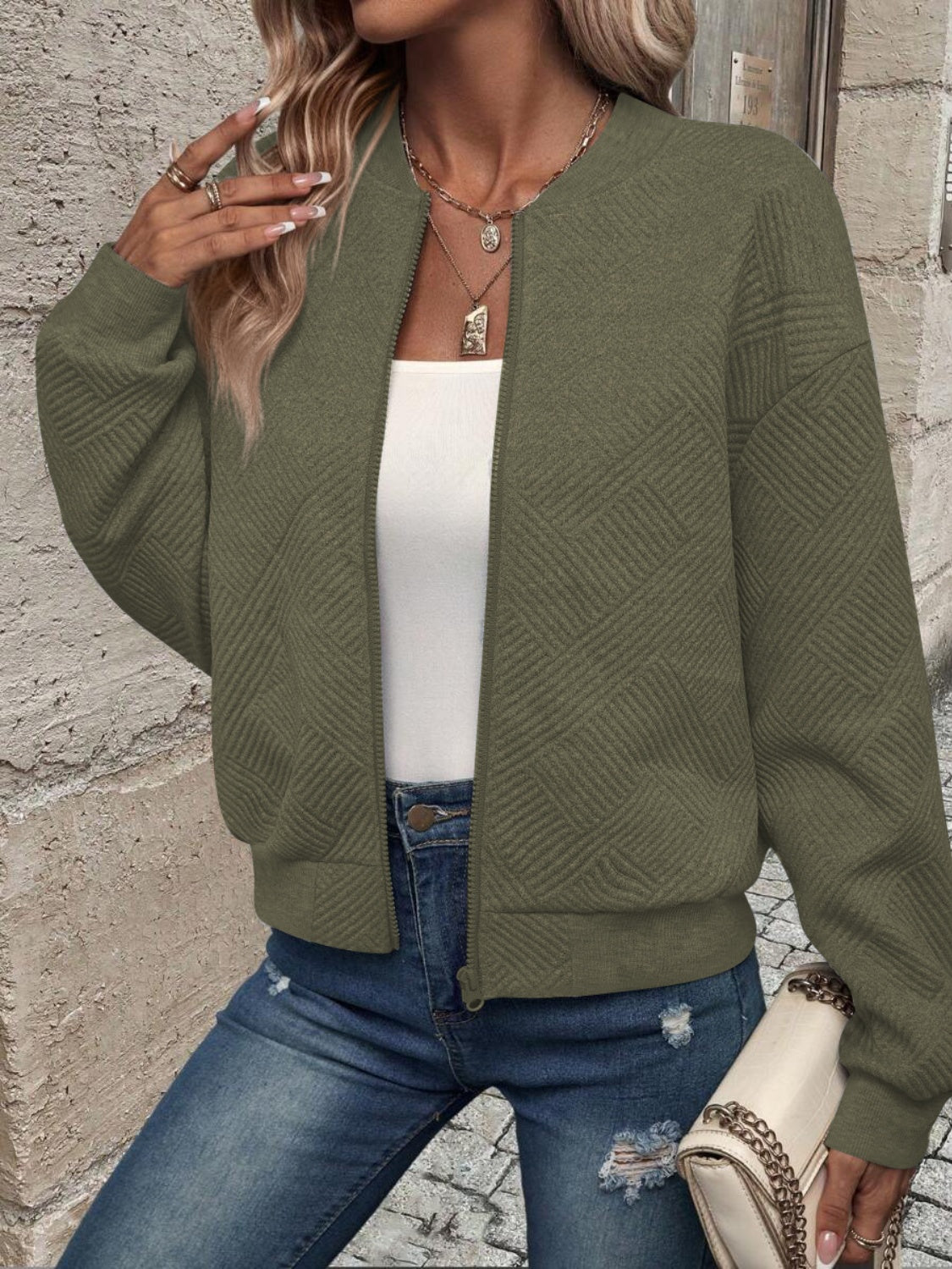 Textured Zip Up Jacket in 5 Colors