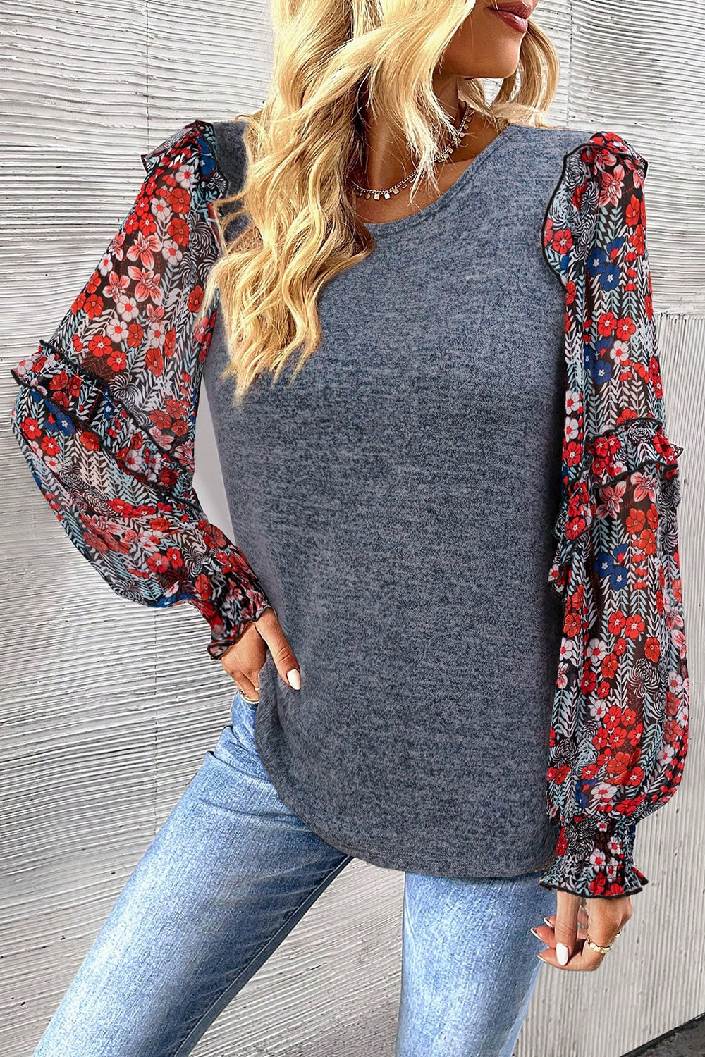 Heathered Floral Frill Blouse
