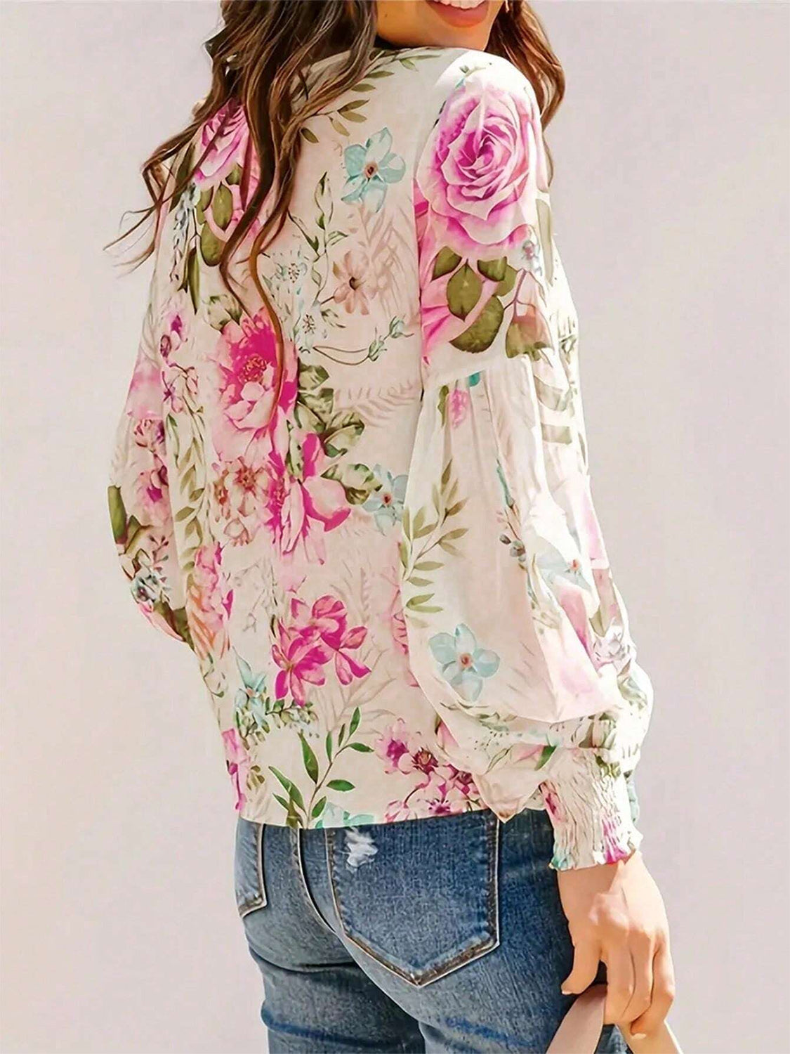 Floral Lantern Sleeve Blouse