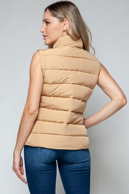 Zip Up Turtleneck Vest with Pockets in Iced Coffee