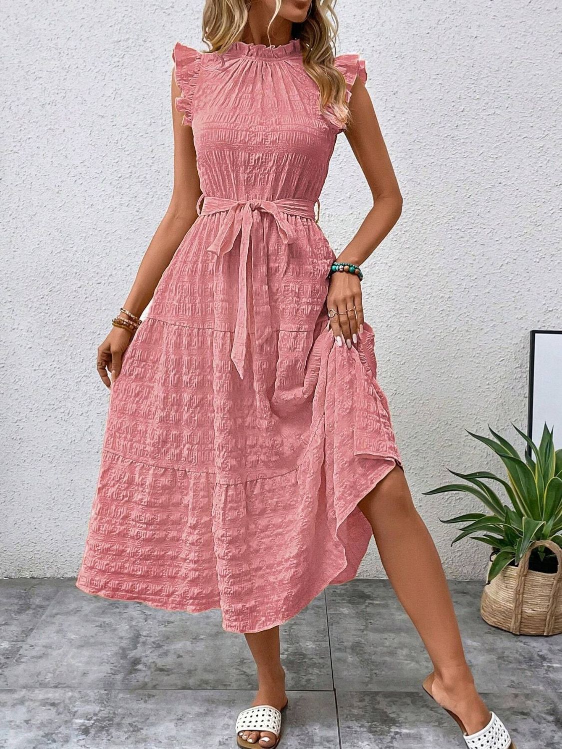 Tied Ruffled Midi Dress in 7 Colors