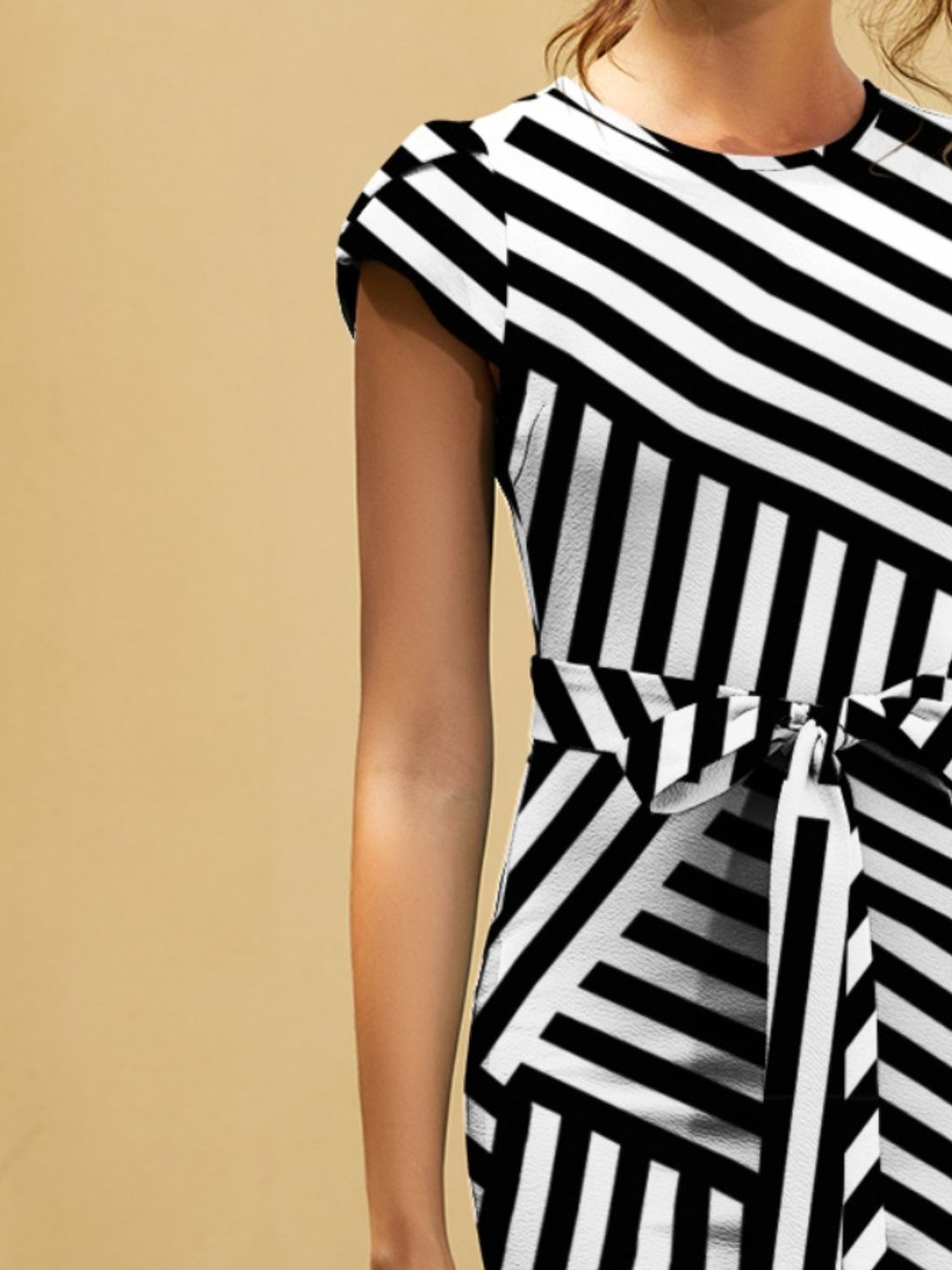 Tied Striped Cap Sleeve Dress