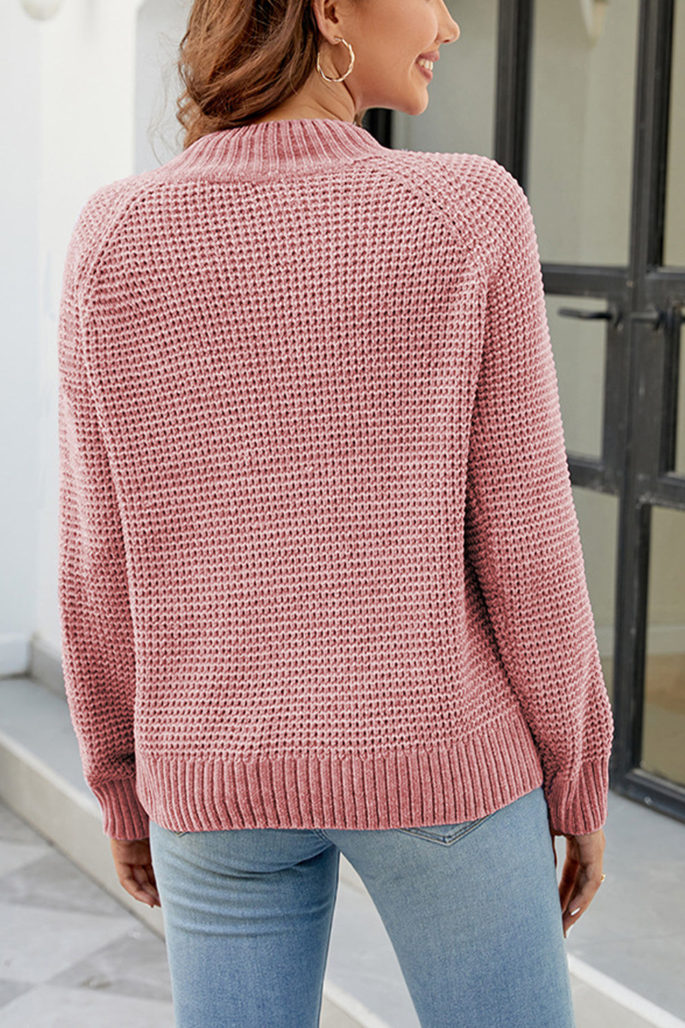 Waffle-Knit Reglan Sleeve Sweater in 6 Colors