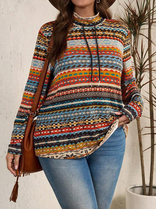 Plus Size Printed Mock Neck Top